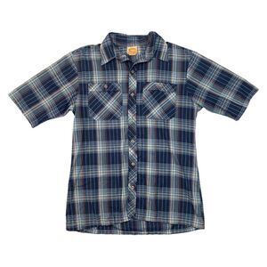 Vintage Sunset California Western Shirt Men M Medium Blue Plaid Pockets Made USA